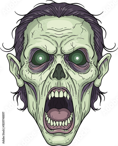 Creepy Cartoon Style Zombie Face Illustration Scary Undead Monster