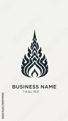 Elegant black and white logo featuring a stylized traditional Thai flame or teardrop motif, suitable for business branding and cultural themes.