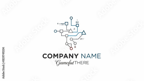 A logo featuring a stylized circuit board or network diagram with geometric shapes and lines, representing a company named "COMPANY NAME Gameful THERE".