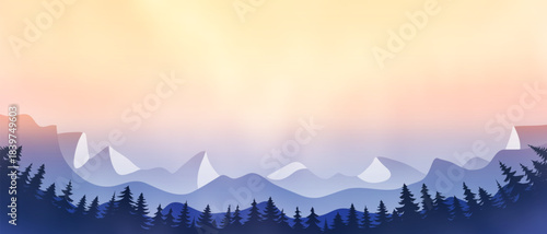 Sunrise in the mountains, ridges in the morning light, minimalistic landscape, vector illustration
