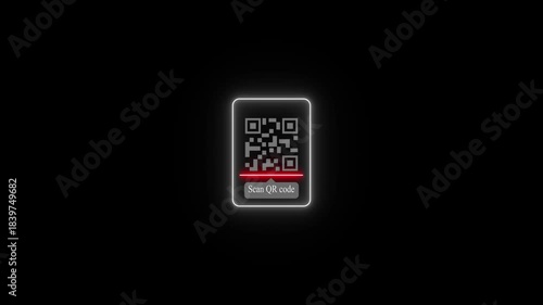 Glowing neon QR code icon animation,QR code with scan icon isolated animation ,mobile QR code neon icon animation, QR code 4k video footage 