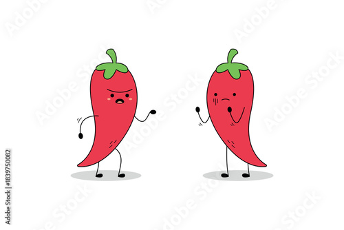 Cute red chili cartoon character arguing doodle
