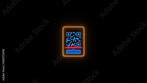 Glowing neon payment QR code icon animation,QR code with scan icon isolated animation ,mobile QR code neon icon animation, QR code 4k video footage