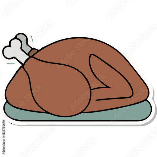 Brown Roasted Chicken With White Bone Details On A Teal Platter With A White Border And Black Background