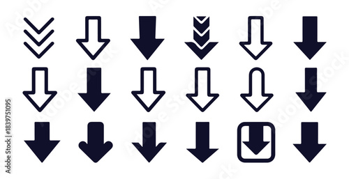 Collection of assorted download arrow icons representing data transfer and save actions