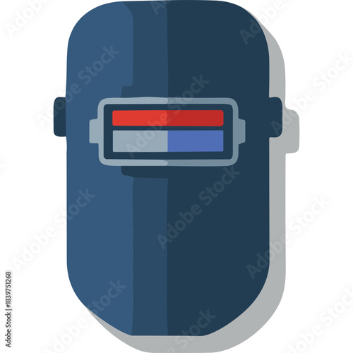 Blue Welding Mask With Red Blue And Gray Window Reflecting Light Protection Equipment For Industrial Worker Safety And Construction Jobs