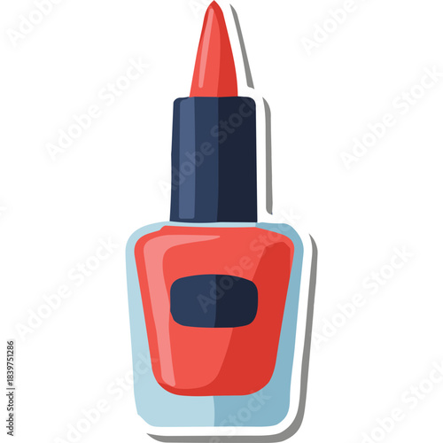 Bright Coral Nail Polish Bottle With Dark Blue Cap And Label On Transparent Background Vector Art