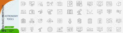 AI astronomy tools outline icon set, space exploration vector collection