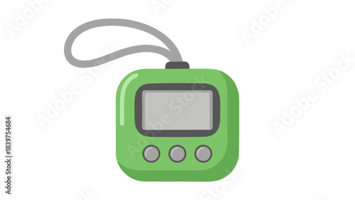 Green Digital Pedometer Device With Gray Screen And Gray Lanyard On A Black Background Showing Step Count Technology