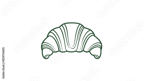 Green Outline Drawing of a Croissant on a Black Background Minimalist Food Art