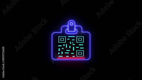 Glowing neon payment QR code icon animation,QR code with scan icon isolated animation ,mobile QR code neon icon animation, QR code 4k video footage