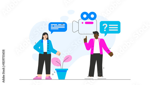Flat design of media interview with CEO Flat Vector Illustration