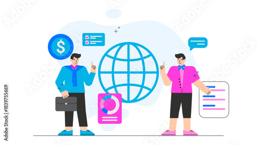 Flat design of global online conference Flat Vector Illustration