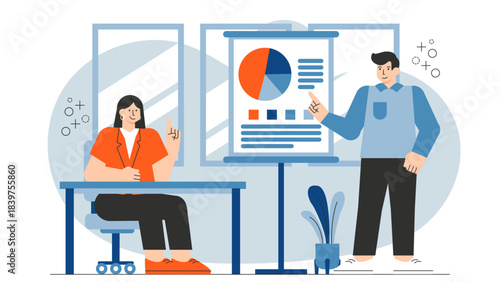 Team presenting business proposal to clients Flat Vector Illustration