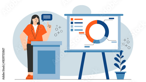 Business leader delivering keynote speech Flat Vector Illustration