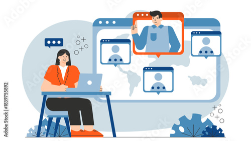 Flat design of video conference with multiple participants Flat Vector Illustration