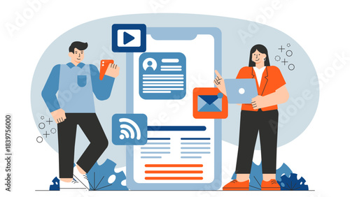 Flat vector of professional networking app usage Flat Vector Illustration