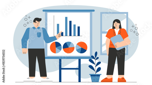 Business team giving public presentation Flat Vector Illustration