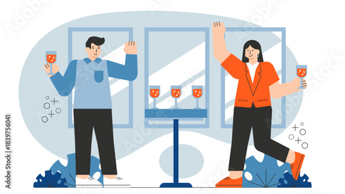 Business partners toasting successful deal Flat Vector Illustration