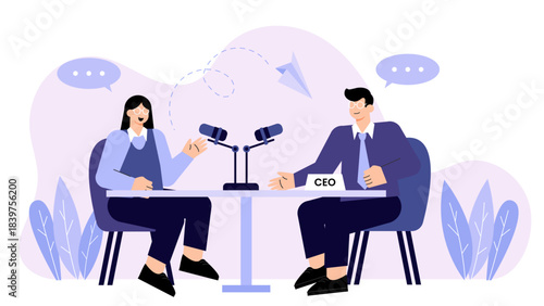Flat design of media interview with CEO Flat Vector Illustration