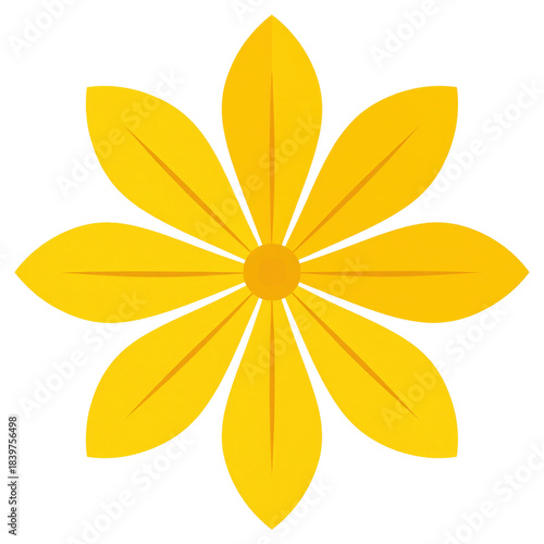 Yellow Flower with Petals and Central Disc on a Transparent Background for Creative Design