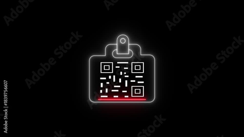 Glowing neon payment QR code icon animation,QR code with scan icon isolated animation ,mobile QR code neon icon animation, QR code 4k video footage