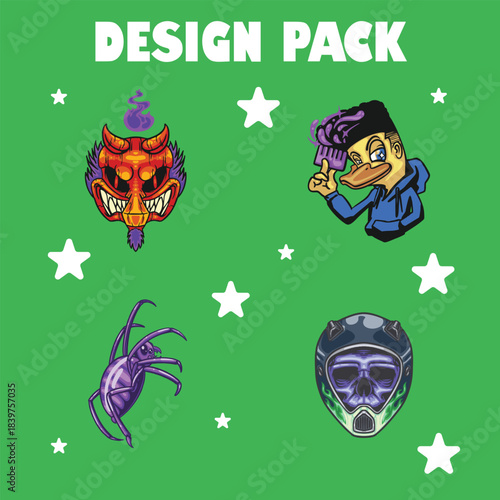 illustration design pack for clothing brand and merch print