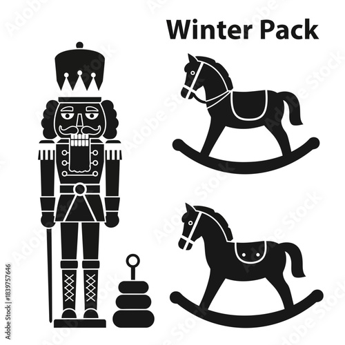 Winter Toy Collection Featuring Rocking Horses and Nutcracker Soldier Icon Set
