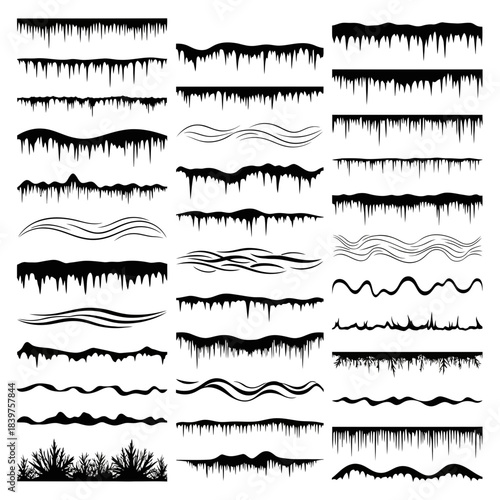 Collection of Various Black and White Soundwave and Audio Waveform Illustrations for Audio or