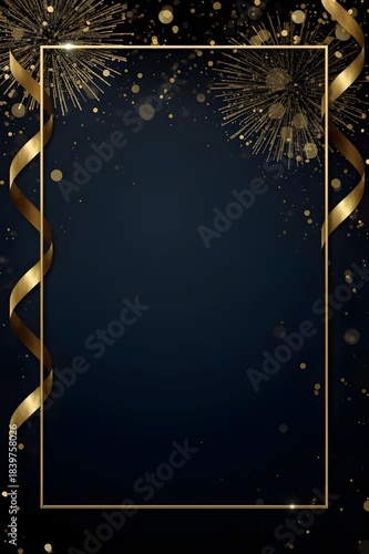 Vertical Elegant New Year Party Flyer Background with Golden Confetti and Frame