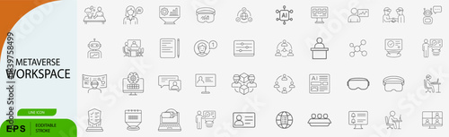 "metaverse workspace icons, minimal line vector set"