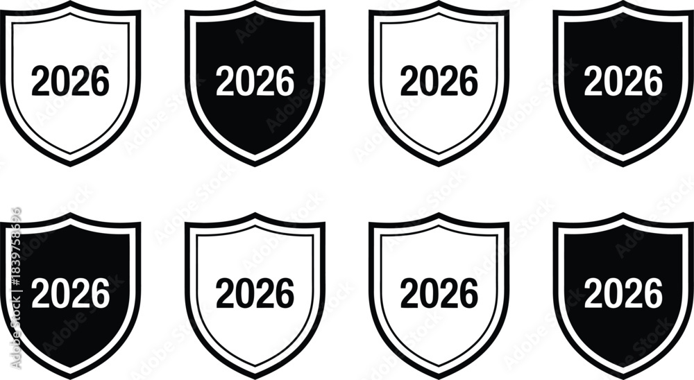 Fototapeta premium Collection of Shield Icons Featuring the Year 2026