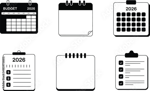 Collection of Calendar and Checklist Icons for 2026 Planning