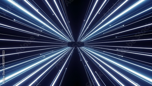 Abstract digital blue light trails creating a dynamic futuristic tunnel effect, symbolizing high-speed data flow and technological connectivity within cyberspace