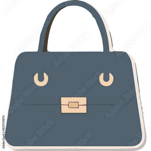 Classic Blue Leather Handbag with Gold Buckle Closure and Top Handles on a White Background