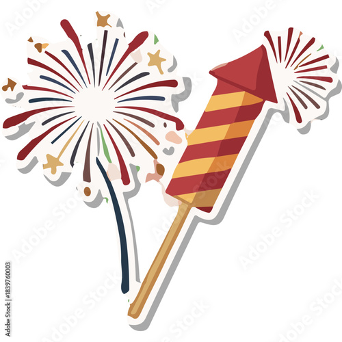Celebratory Fireworks Display With Red And Yellow Rocket And Bursting Explosions Against A Black Background Representing Holidays And Festivities