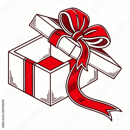 Close up of a luxurious detailed satin red ribbon with elegant folds