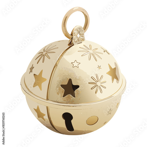 minimal round sleigh bell, simple cut-out shapes, soft gold pastel fill, no gradients, modern scandi holiday icon, isolated on pure white background, vector illustration
