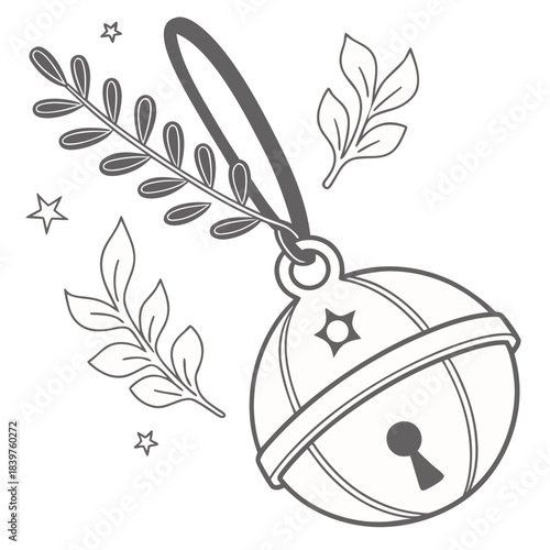 minimal round sleigh bell, simple cut-out shapes, soft gold pastel fill, no gradients, modern scandi holiday icon, isolated on pure white background, vector illustration
