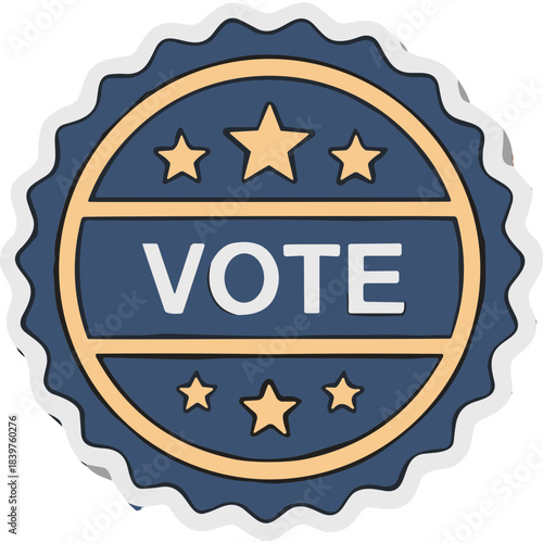 Circular Badge Emblem With Stars And Vote Text In Blue And Yellow Colors Vector Graphic Illustration