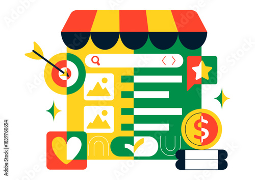 Online Freelancer Marketplace Illustration Featuring A Digital Platform For Search, Offers, Professional Services, and Product Order Tracking System