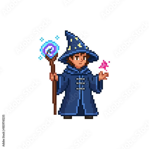 pixel art arcane magic academy student casting spells with glowing energy and mystical aura energy