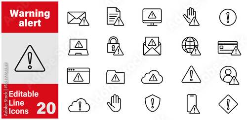 警告,アラート,注意,危険など編集可能な線画イメージイラストアイコン