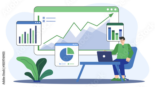 Financial analyst presenting economic forecast Flat Vector Illustration