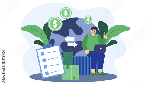Flat vector of global trade and finance Flat Vector Illustration