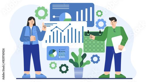 Business team calculating ROI Flat Vector Illustration
