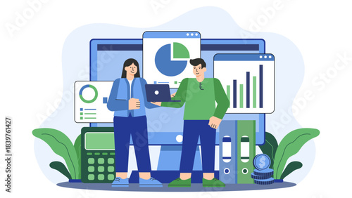 Flat design of accounting and bookkeeping Flat Vector Illustration