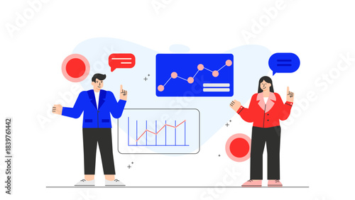 Business people analyzing cryptocurrency trends Flat Vector Illustration