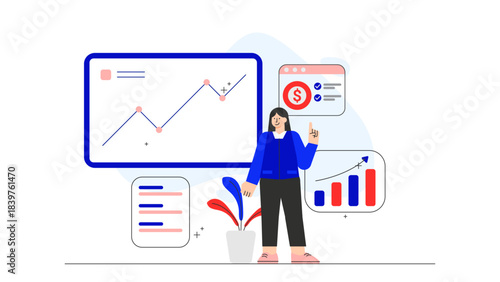 Business partners reviewing profit report Flat Vector Illustration