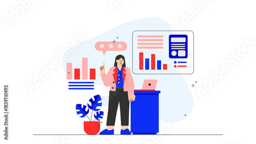 Business team calculating ROI Flat Vector Illustration